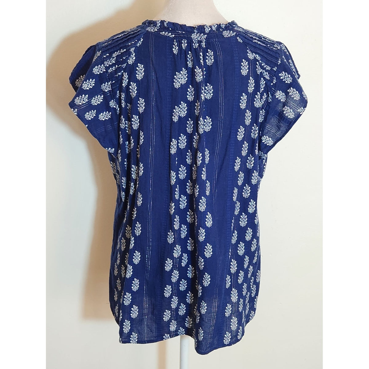 Talbots Navy Metallic Thread Pintuck Peasant Blouse Size XL Petite