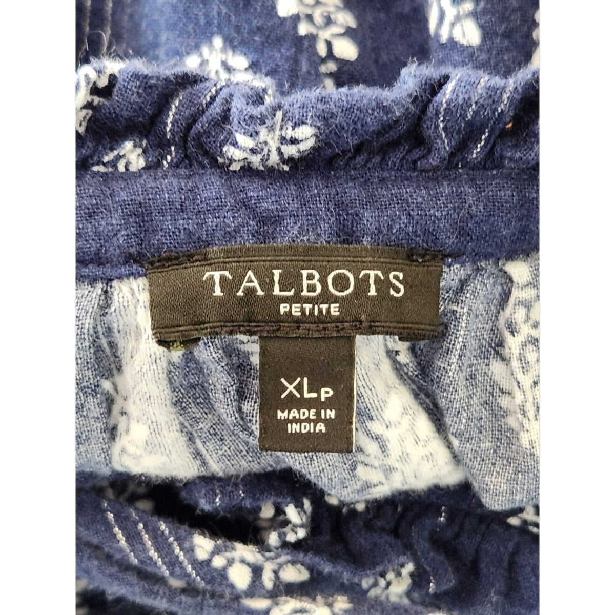 Talbots Navy Metallic Thread Pintuck Peasant Blouse Size XL Petite