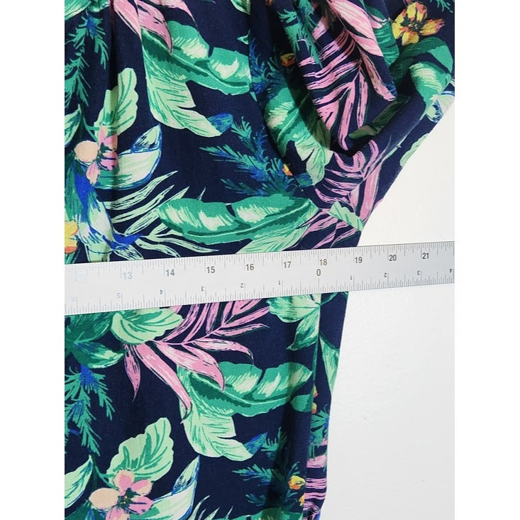 LOFT Navy and Pink Tropical Floral Shirt Dress Size Large