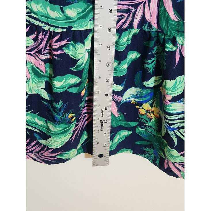 LOFT Navy and Pink Tropical Floral Shirt Dress Size Large