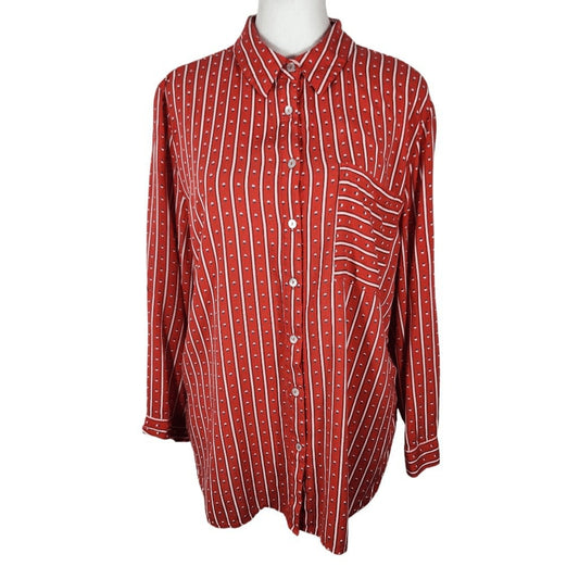 Grand & Greene Red Print Buttondown Blouse Size Large Red Print Blouse