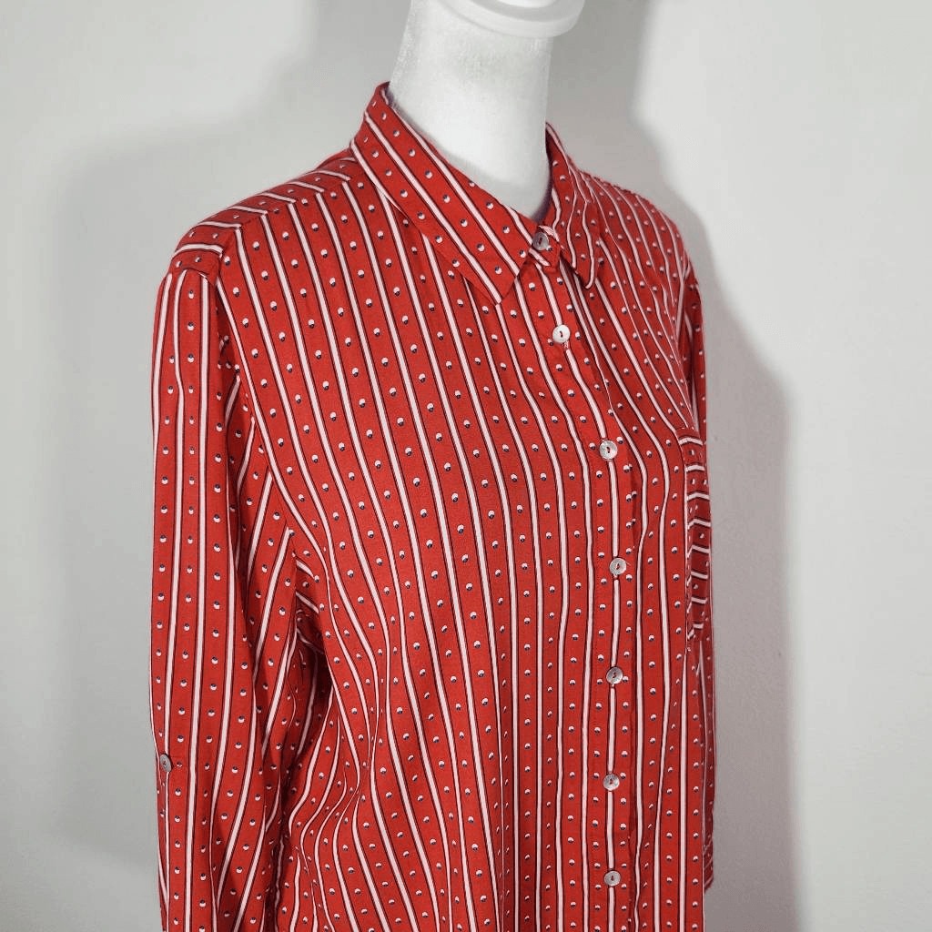 Grand & Greene Red Print Buttondown Blouse Size Large Red Print Blouse