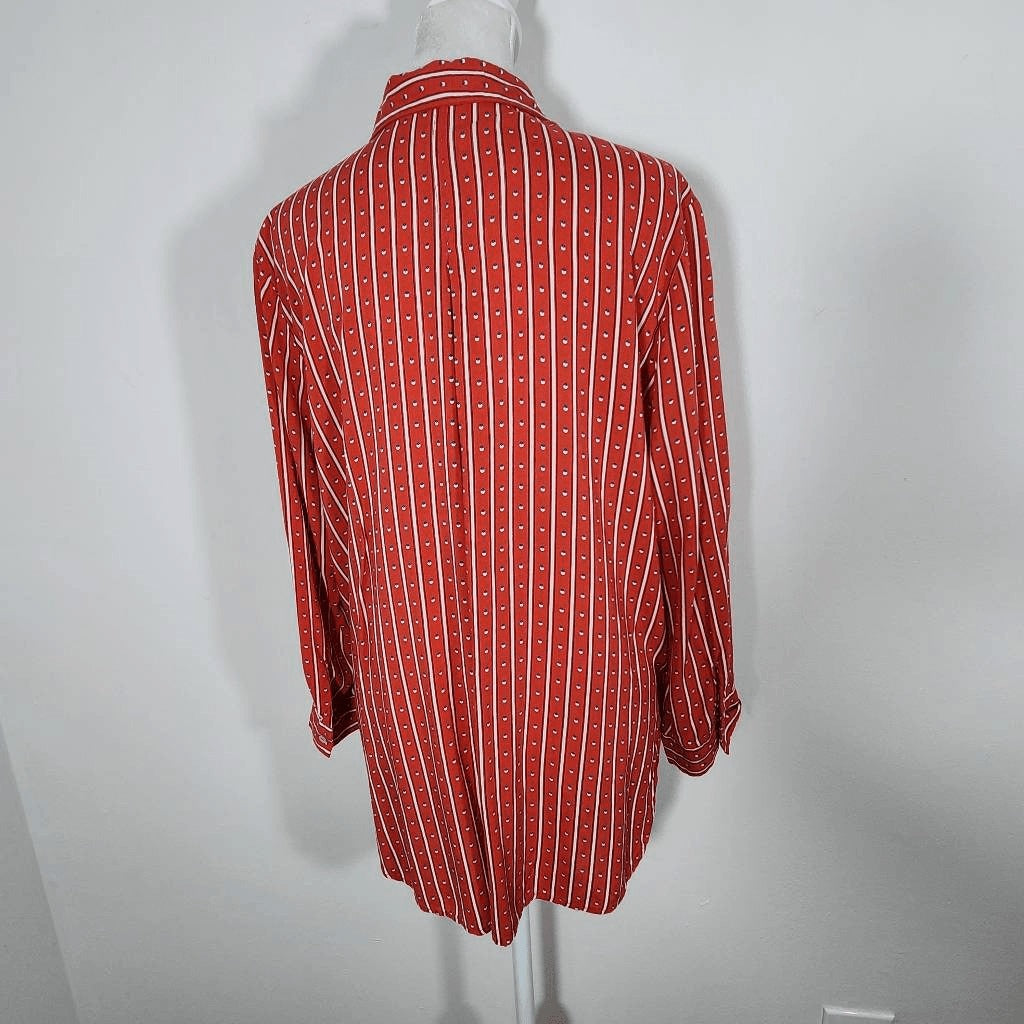 Grand & Greene Red Print Buttondown Blouse Size Large Red Print Blouse