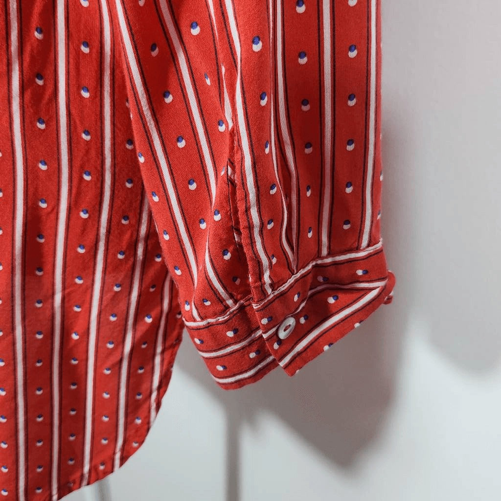 Grand & Greene Red Print Buttondown Blouse Size Large Red Print Blouse