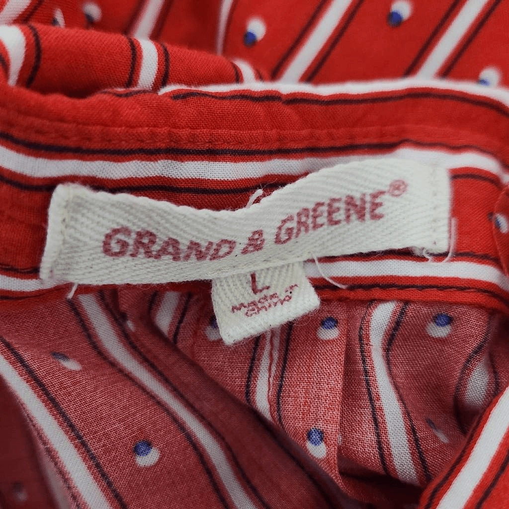 Grand & Greene Red Print Buttondown Blouse Size Large Red Print Blouse