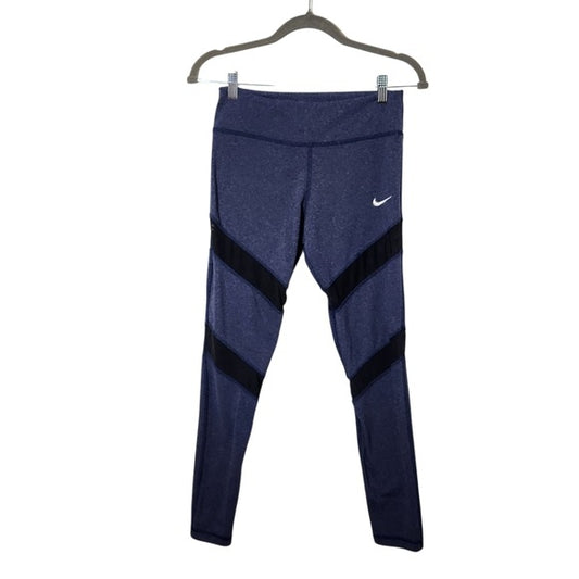 Nike Blue Cropped Leggings with Black Mesh Panels