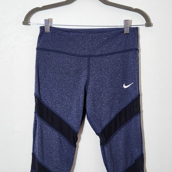Nike Blue Cropped Leggings with Black Mesh Panels
