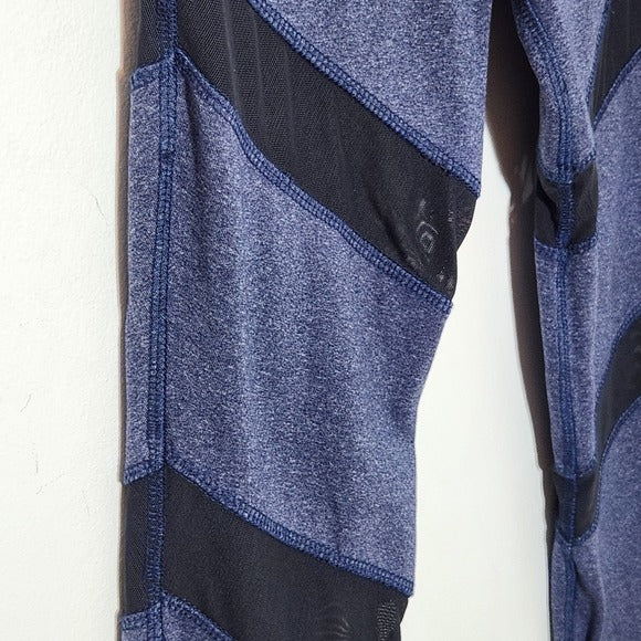 Nike Blue Cropped Leggings with Black Mesh Panels