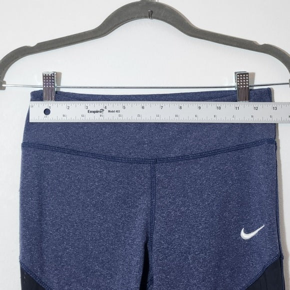 Nike Blue Cropped Leggings with Black Mesh Panels