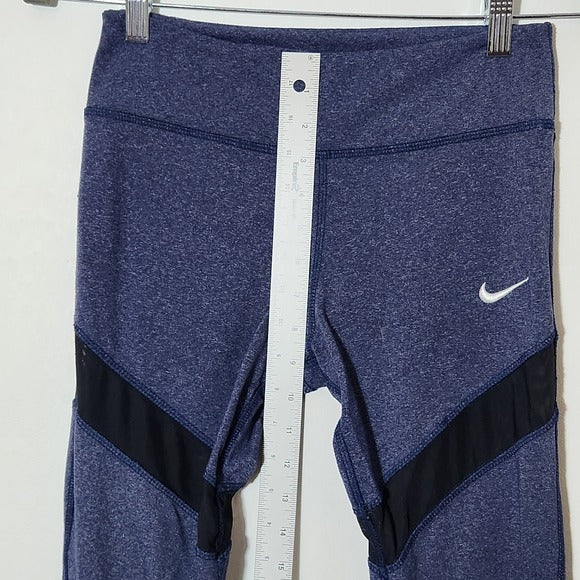 Nike Blue Cropped Leggings with Black Mesh Panels
