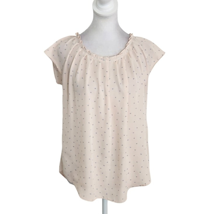 LC Lauren Conrad Light Pink and Gray Polka Dot Blouse Size Small