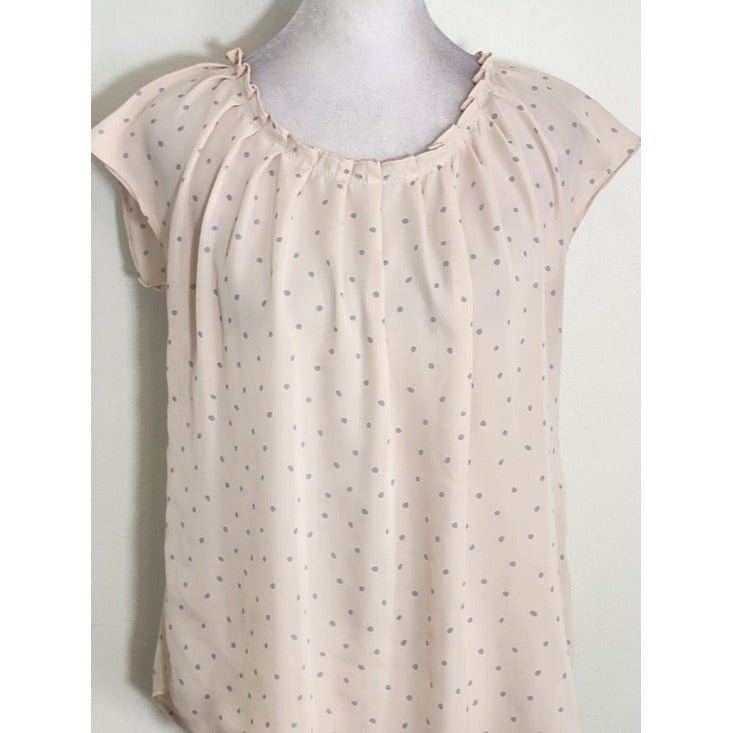 LC Lauren Conrad Light Pink and Gray Polka Dot Blouse Size Small