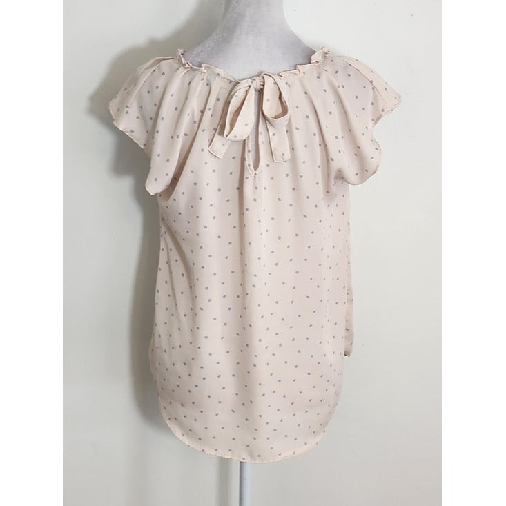 LC Lauren Conrad Light Pink and Gray Polka Dot Blouse Size Small