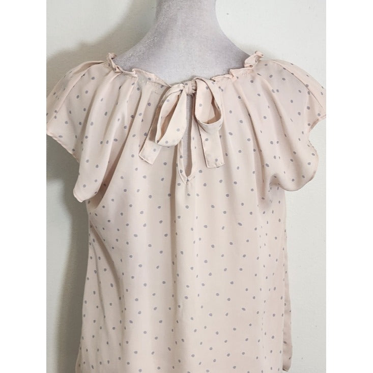 LC Lauren Conrad Light Pink and Gray Polka Dot Blouse Size Small