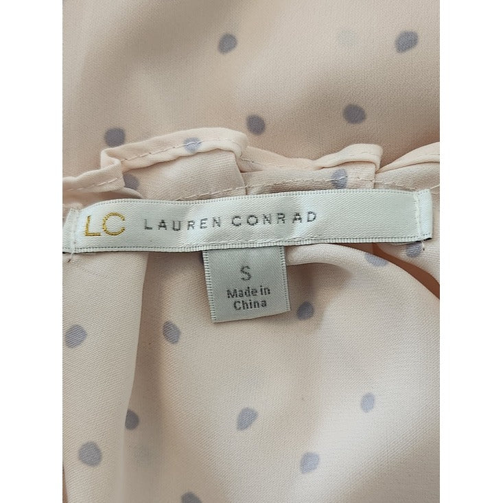 LC Lauren Conrad Light Pink and Gray Polka Dot Blouse Size Small