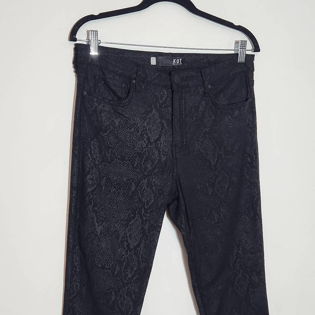 Kut from the Kloth Black Snakeskin Print Ankle Jeans Size 8 Black Skinny Jeans