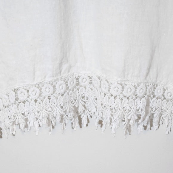 Terzo Millenio White Linen Blouse with Lace Trim Size Small Italian Linen Top