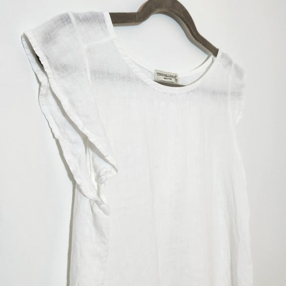Terzo Millenio White Linen Blouse with Lace Trim Size Small Italian Linen Top