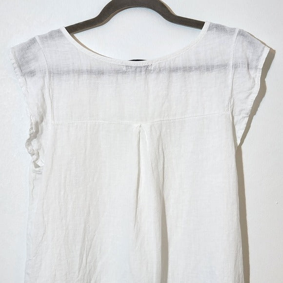 Terzo Millenio White Linen Blouse with Lace Trim Size Small Italian Linen Top