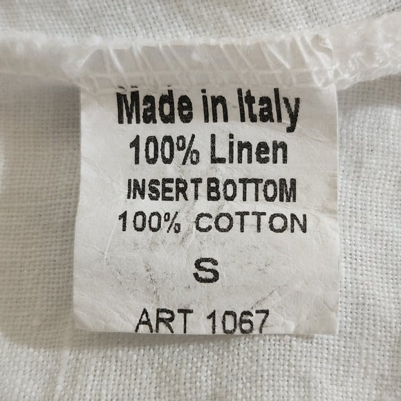 Terzo Millenio White Linen Blouse with Lace Trim Size Small Italian Linen Top