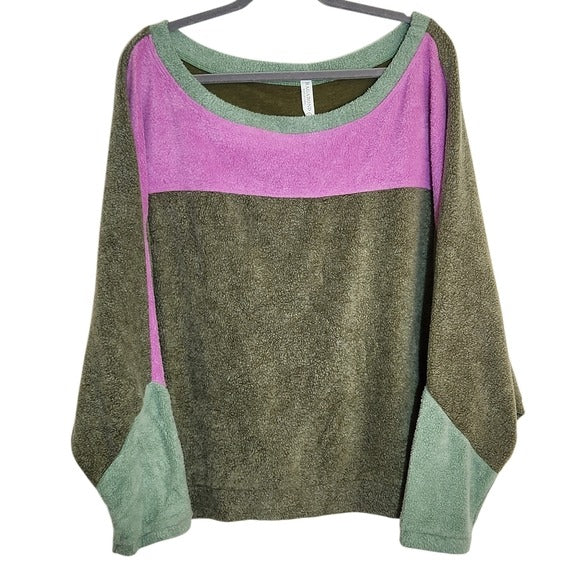 Ragabond Brown Fleece Colorblock Oversized Pullover Size Large