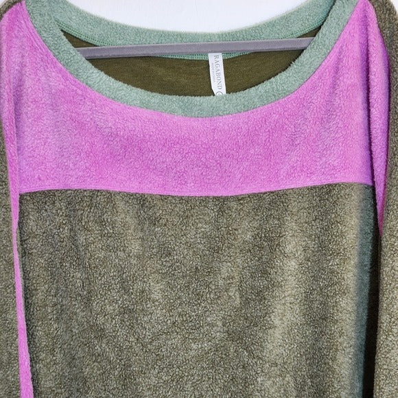 Ragabond Brown Fleece Colorblock Oversized Pullover Size Large