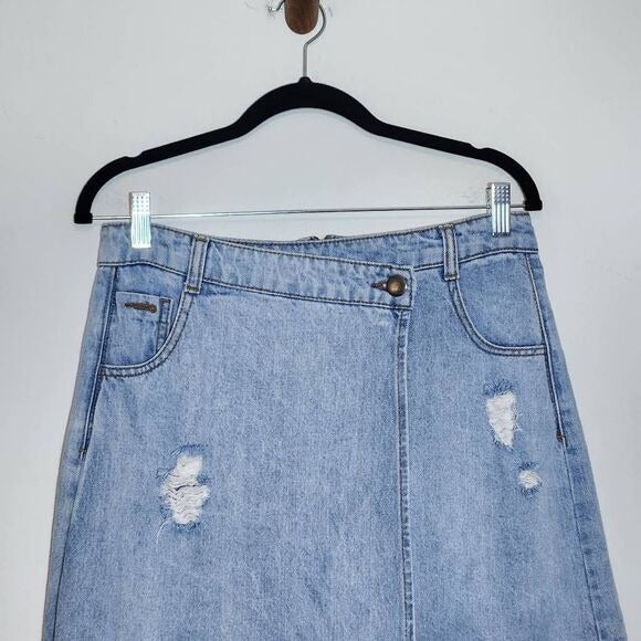 Gianni Bini Distressed Denim Mini Skirt Size 9 Mini Jean Wrap Skirt