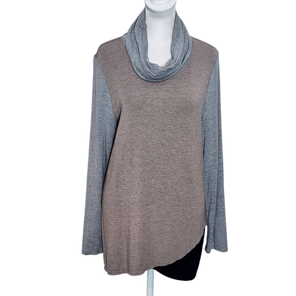 Chico's Tan and Gray Cowl Neck Colorblock Top Size Medium Chico's Cowl Neck Top