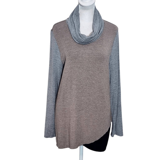 Chico's Tan and Gray Cowl Neck Colorblock Top Size Medium Chico's Cowl Neck Top