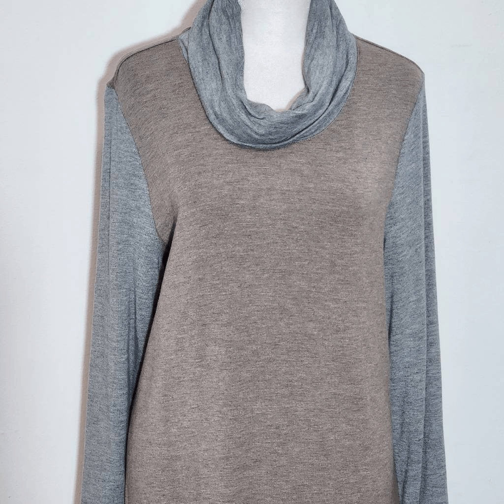 Chico's Tan and Gray Cowl Neck Colorblock Top Size Medium Chico's Cowl Neck Top