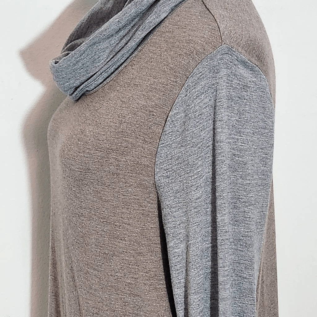 Chico's Tan and Gray Cowl Neck Colorblock Top Size Medium Chico's Cowl Neck Top