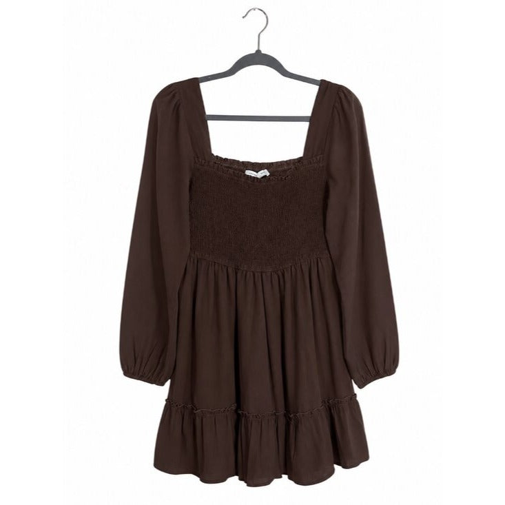 Altar'd State Chocolate Brown Smocked Mini Dress Size Large NWT