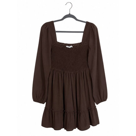 Altar'd State Chocolate Brown Smocked Mini Dress Size Large NWT