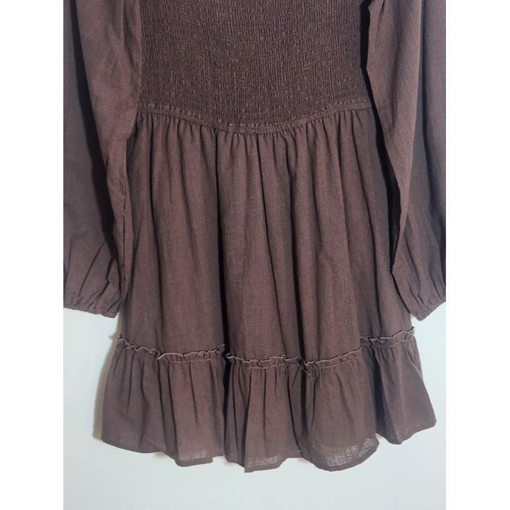 Altar'd State Chocolate Brown Smocked Mini Dress Size Large NWT