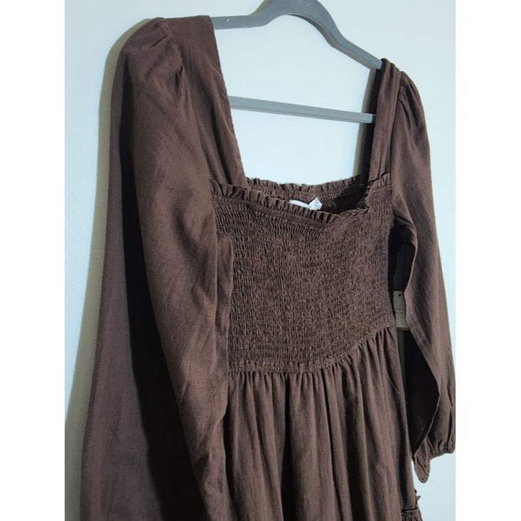 Altar'd State Chocolate Brown Smocked Mini Dress Size Large NWT