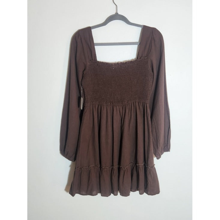 Altar'd State Chocolate Brown Smocked Mini Dress Size Large NWT