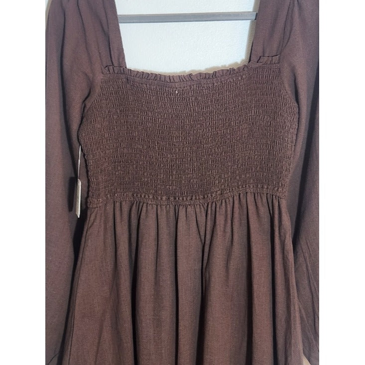 Altar'd State Chocolate Brown Smocked Mini Dress Size Large NWT