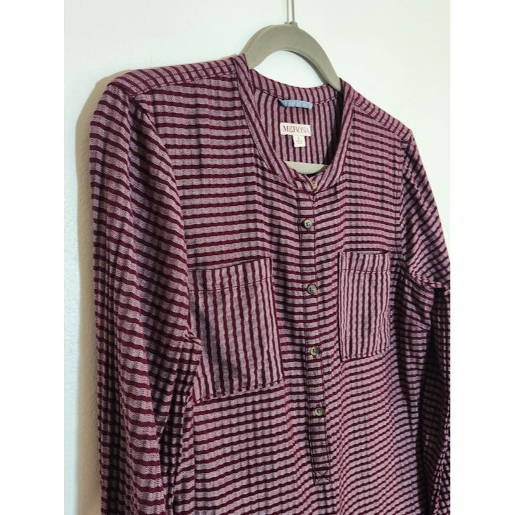 Merona Half-Button Down Burgundy Tunic with Long Sleeves Size Large