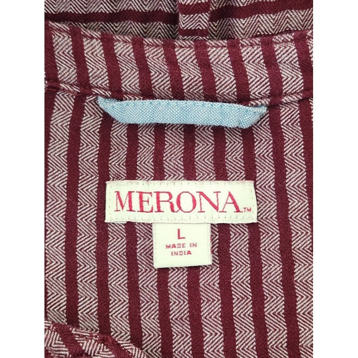 Merona Half-Button Down Burgundy Tunic with Long Sleeves Size Large