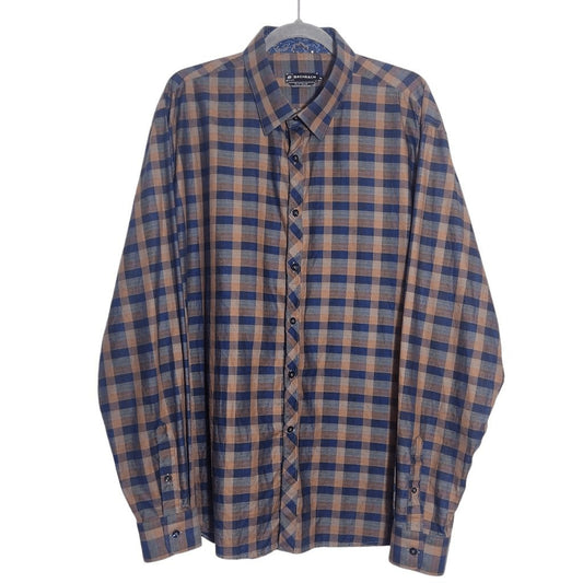Bachrach Platinum Brown and Blue Plaid Button-Up Shirt Size 3XL