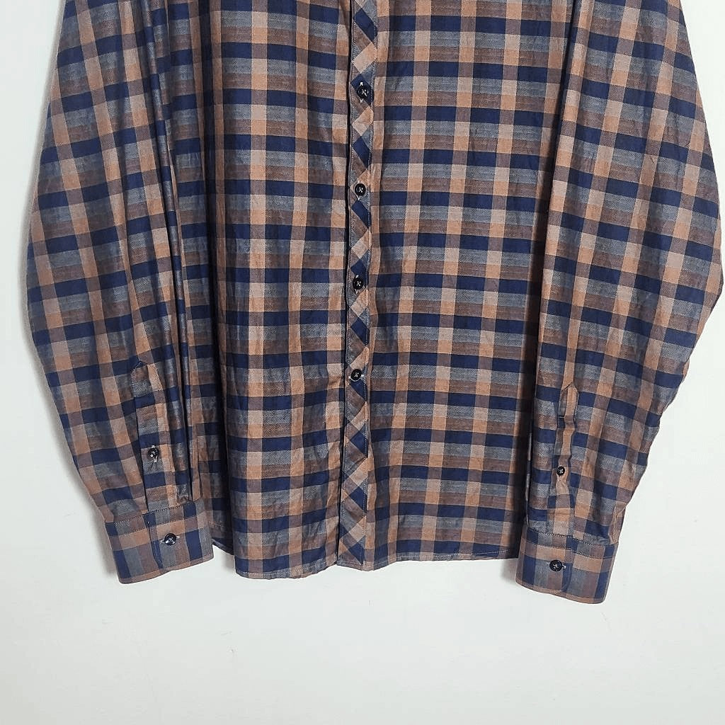 Bachrach Platinum Brown and Blue Plaid Button-Up Shirt Size 3XL