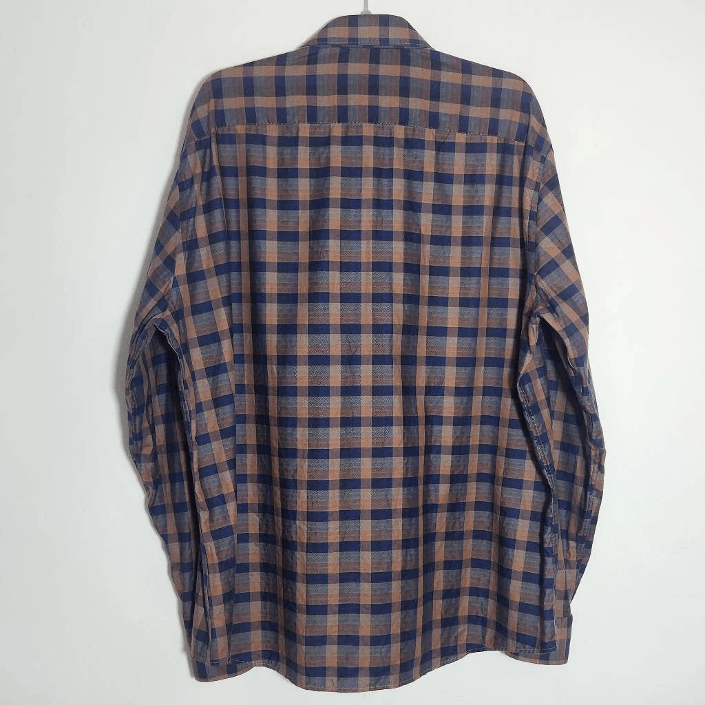 Bachrach Platinum Brown and Blue Plaid Button-Up Shirt Size 3XL