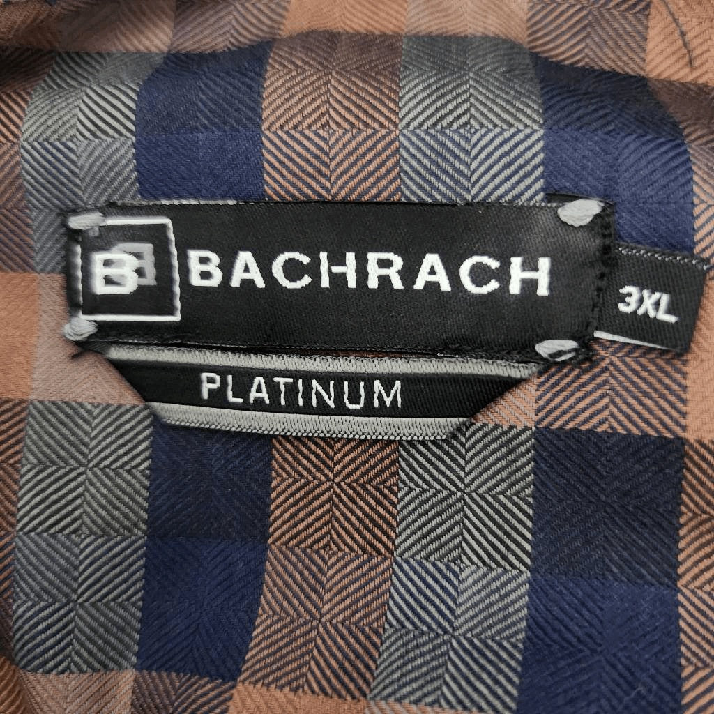 Bachrach Platinum Brown and Blue Plaid Button-Up Shirt Size 3XL