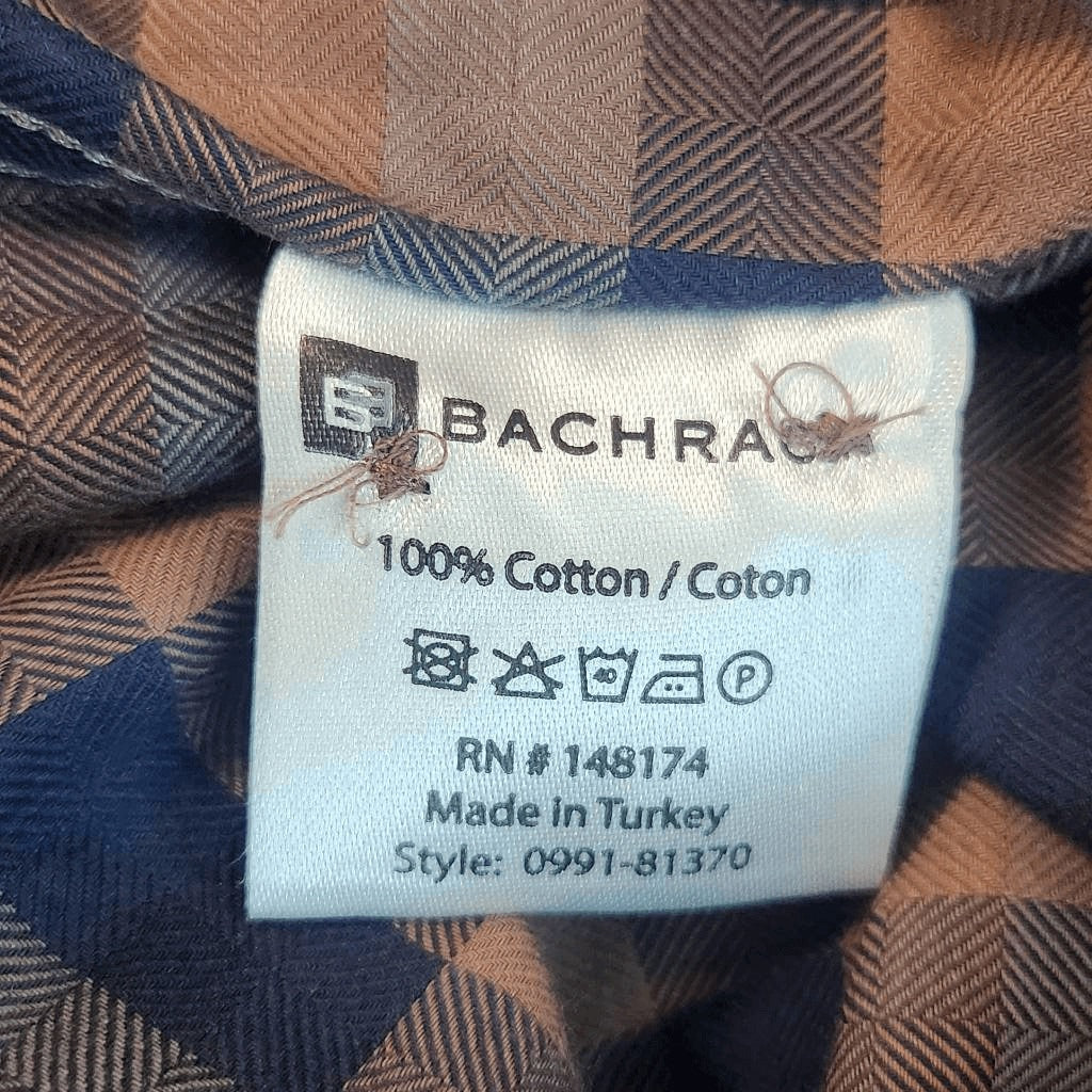 Bachrach Platinum Brown and Blue Plaid Button-Up Shirt Size 3XL