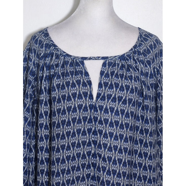Rose & Olive Navy Ikat Print Peasant Blouse Size 1X