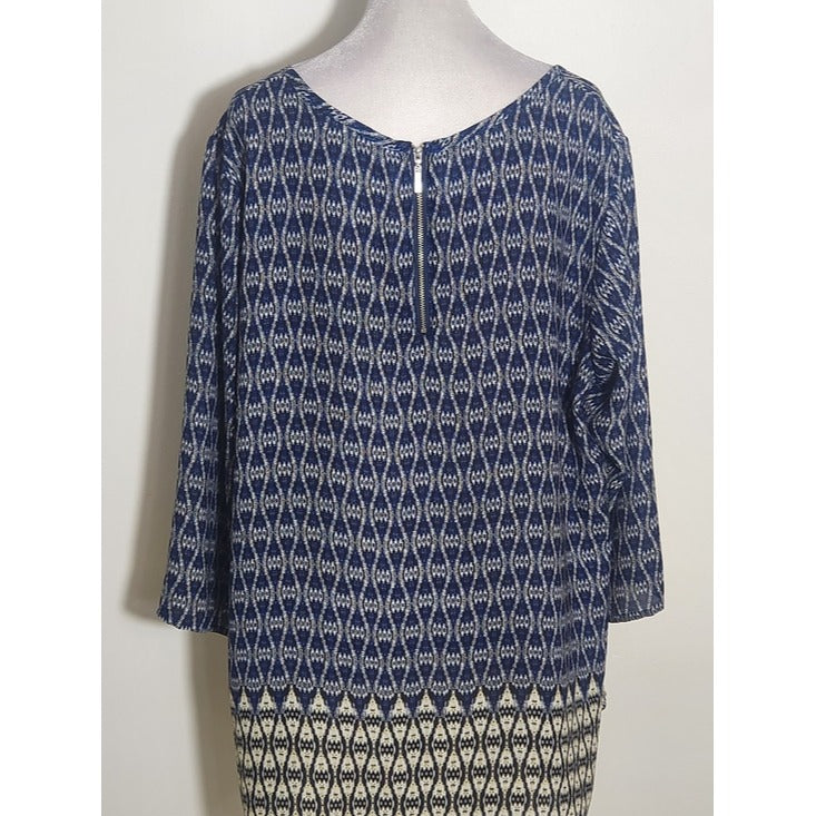 Rose & Olive Navy Ikat Print Peasant Blouse Size 1X