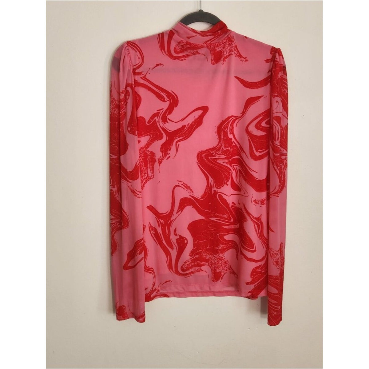 INC Pink and Red Abstract Print Mesh Mock Neck Top Size XXL