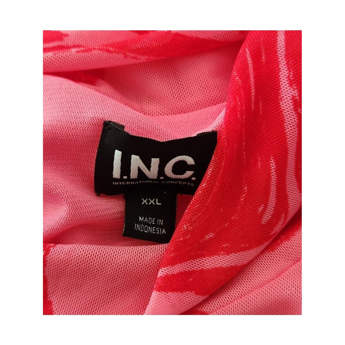 INC Pink and Red Abstract Print Mesh Mock Neck Top Size XXL