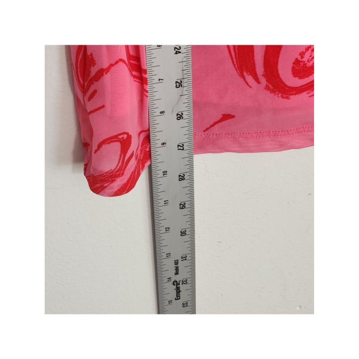 INC Pink and Red Abstract Print Mesh Mock Neck Top Size XXL