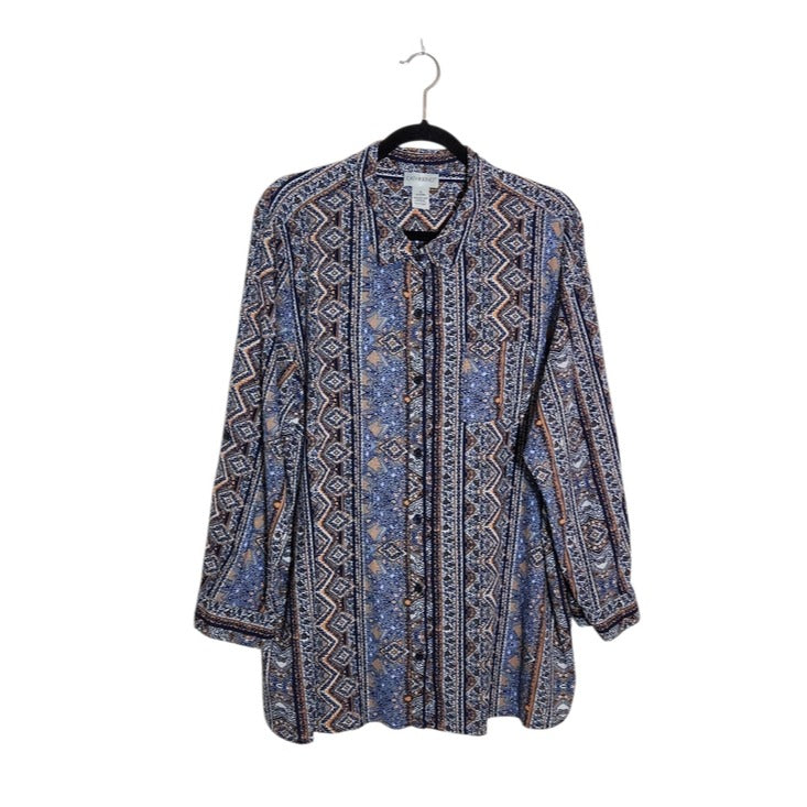 Catherines Blue and Orange Geometric Print Button Down Blouse Size 1X 18/20